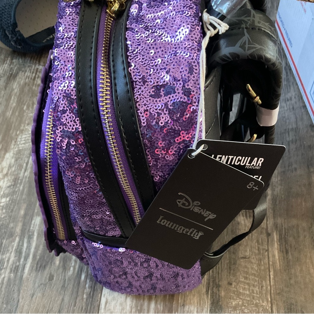 Loungefly Sleeping Beauty Maleficent Purple Sequin Backpack UK Exclusive. NWT - Picture 6 of 6